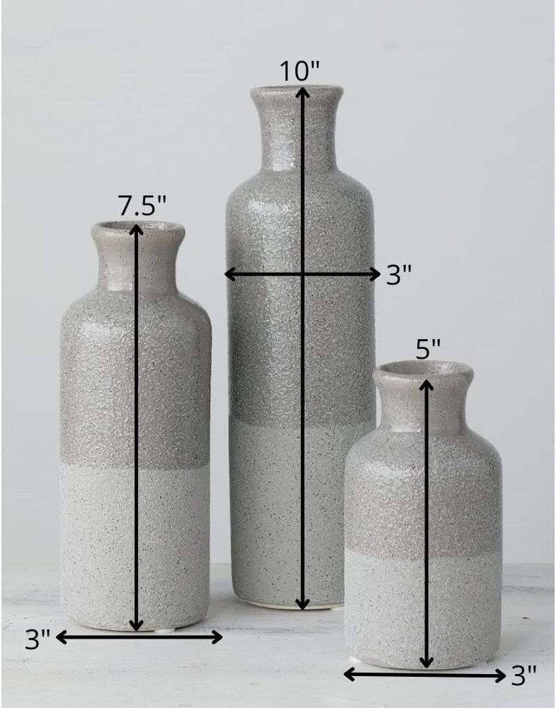 Two-Toned Grey Ceramic Vase Set, Farmhouse Decor, Home Decorative Vases for Your Kitchen, Bedroom, Office, Living Room, Bathroom, & Shelf Centerpiece Table Decorations (CM2859)