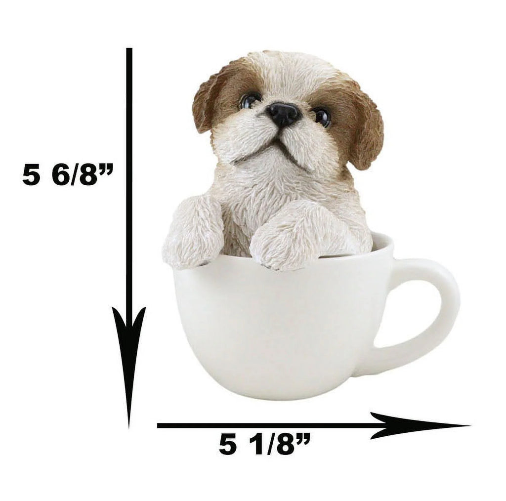 5.75” Realistic Shih Tzu Dog in Teacup Garden Statue, Hand Painted