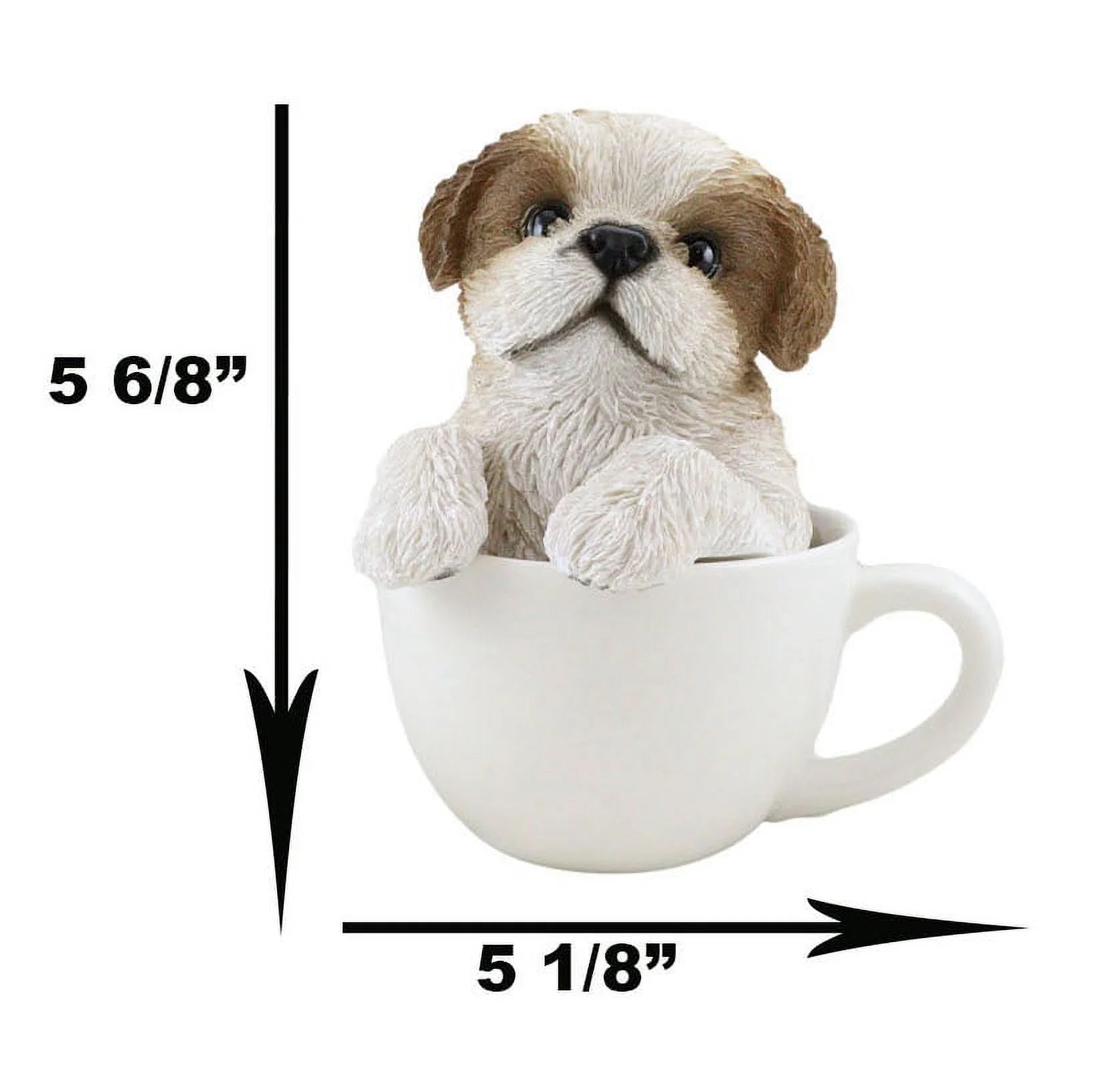 5.75” Realistic Shih Tzu Dog in Teacup Garden Statue, Hand Painted