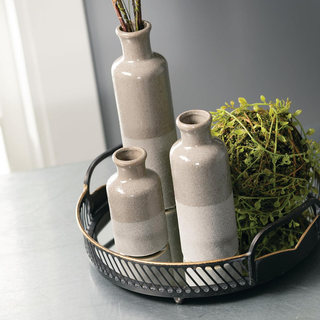 Two-Toned Grey Ceramic Vase Set, Farmhouse Decor, Home Decorative Vases for Your Kitchen, Bedroom, Office, Living Room, Bathroom, & Shelf Centerpiece Table Decorations (CM2859)