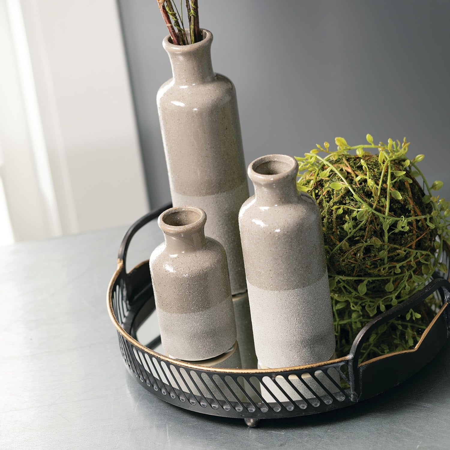 Two-Toned Grey Ceramic Vase Set, Farmhouse Decor, Home Decorative Vases for Your Kitchen, Bedroom, Office, Living Room, Bathroom, & Shelf Centerpiece Table Decorations (CM2859)
