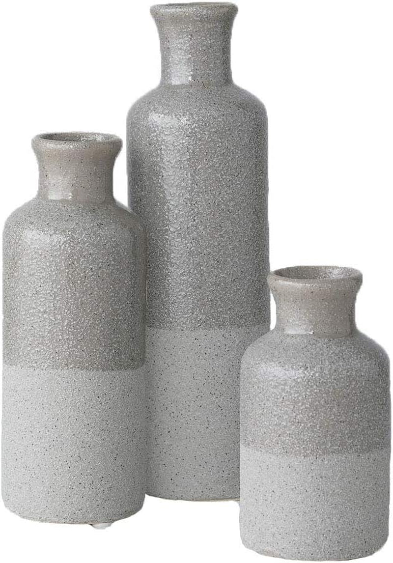 Two-Toned Grey Ceramic Vase Set, Farmhouse Decor, Home Decorative Vases for Your Kitchen, Bedroom, Office, Living Room, Bathroom, & Shelf Centerpiece Table Decorations (CM2859)