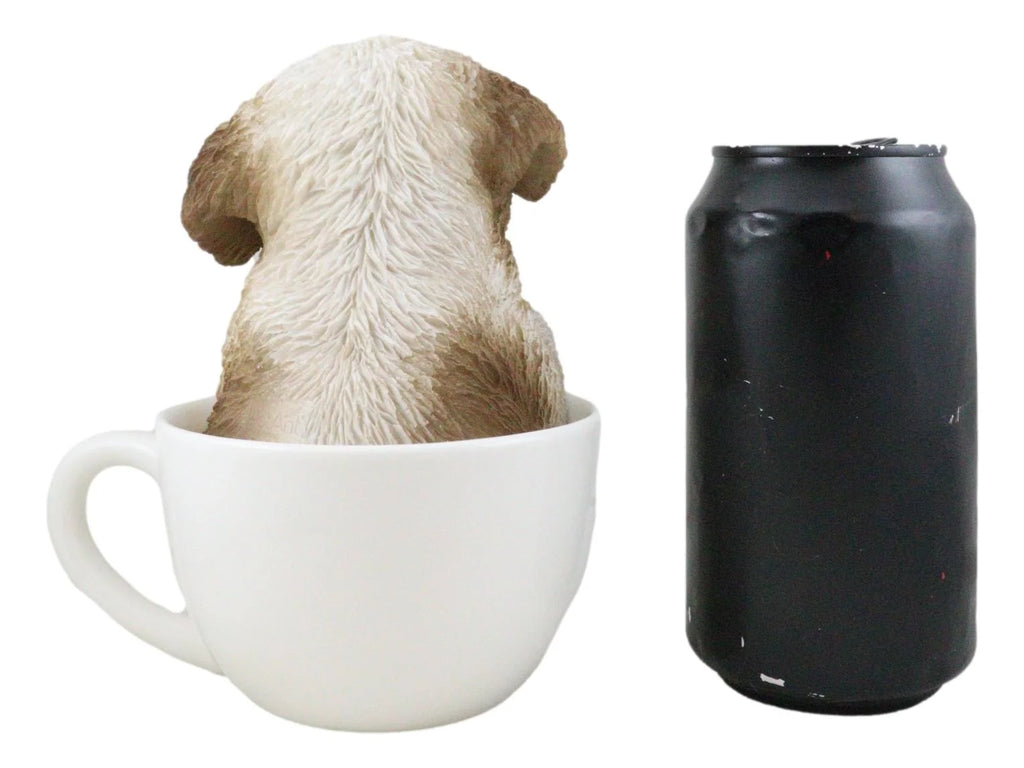 5.75” Realistic Shih Tzu Dog in Teacup Garden Statue, Hand Painted